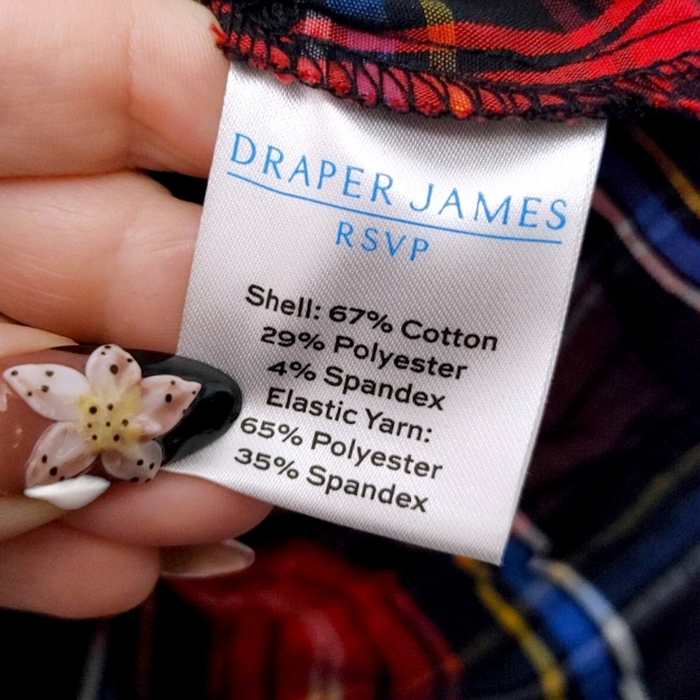 Draper James Red Plaid Smocked Peplum Poof Sleeve Top Womens Size Extra Large XL - Picture 5 of 9